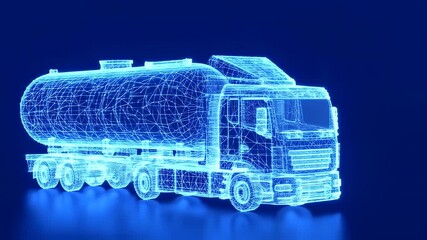 Abstract, glowing blue wireframe of a tanker truck - Powered by Adobe
