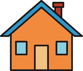 flat design village house icon on transparent background