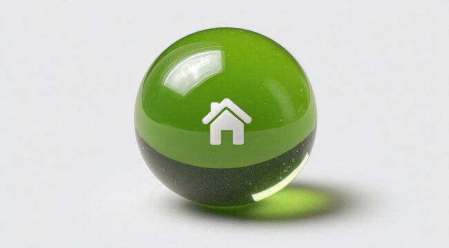 Green glass sphere with house icon