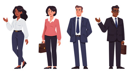 Flat-Style Business Character Vector Set — Diverse Professional Office Avatars for Corporate Animation, UI Design, and Explainer Videos in Clean Minimalist Style