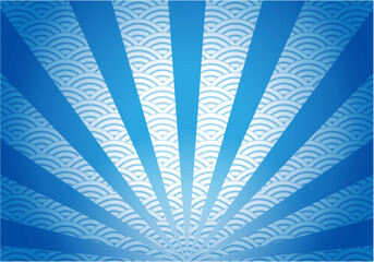 青色の青海波の和柄と集中線の和風素材