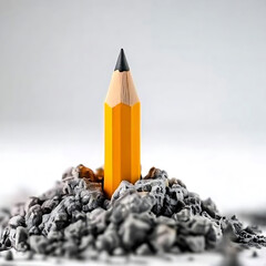 Sharp Yellow Pencil Standing on Pile of Shavings