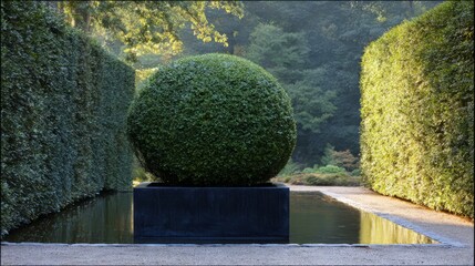 Formal Garden With Hedged Borders And Sphere Plant