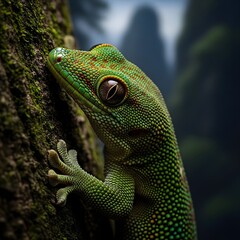 Fototapeta premium green lizard on a tree
