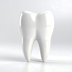 A digitally rendered, glossy white molar tooth, isolated on a bright background