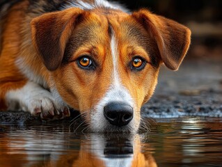 A Dogs Reflection Intriguing Studio Portrait Capturing Canine Curiosity and Inner Thoughts