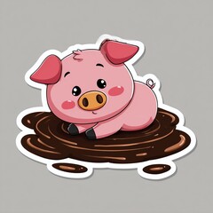 Adorable Piglet Rolling in a Puddle Vector Illustration for Childrens Books Websites and Educational Materials