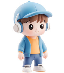 cute 3d little boy in baseball cap, isolated background.