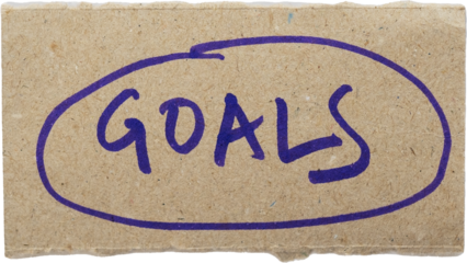 Handwritten goals text on brown cardboard background emphasizing personal development and achievement mindset