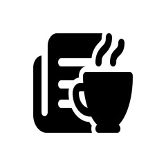 Illustration of a steaming coffee cup next to a document with lines representing text and rounded corners