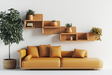 Living room with yellow sofa
