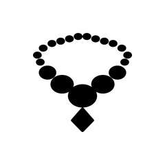 Illustration of a necklace with a circular beaded chain and a diamond shaped pendant in black and white color