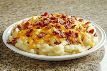 Mashed potatoes with melted cheese and crispy bacon