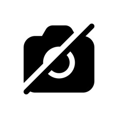 Illustration of a camera icon with a diagonal line through it indicating no photography allowed or disabled camera