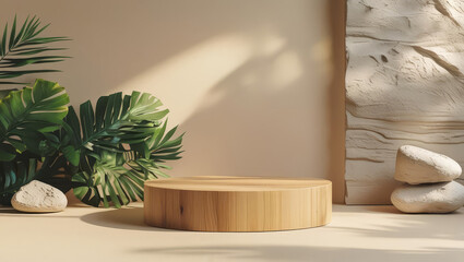 Wood and Stone Podium in Neutral Interior Setting