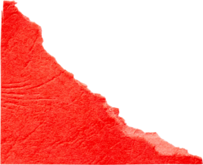 red torn paper corner triangle with rough edges on white background, PNG