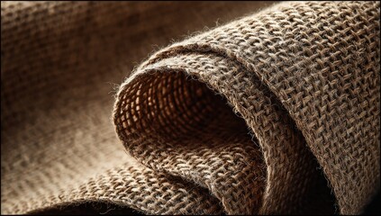 Close-up of rolled burlap fabric.  Texture and folds are prominent