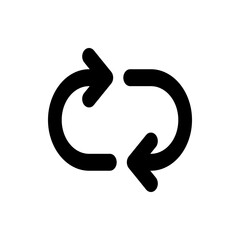 Two curved arrows pointing in opposite directions forming a circular motion on a plain white background