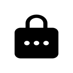 Black padlock with three white circles aligned horizontally centered on the lock face in a simple design