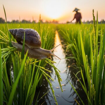 snails in the rice fields