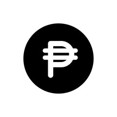 Illustration of a white philippine peso currency symbol centered on a black circular background design element