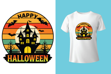 Happy halloween retro vintage t shirt design