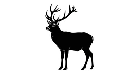 Obraz premium Silhouette of a standing deer with antlers isolated on white background, vector