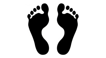 Footprints isolated on white background, human feet in black silhouette