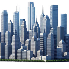 Fototapeta premium Modern city skyline with tall skyscrapers isolated on transparent background