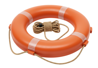 Orange Life Ring Buoy with Rope: Safety Equipment for Water Rescue and Maritime Scenes