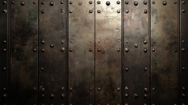 Rusted metal door rivet texture close up dark aged industrial vintage surface strong sturdy weathered steel panels iron plates creating atmospheric background