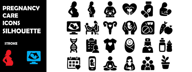 Pregnancy Care Icon Silhouette Vector Set &ndash; Maternity Health, Prenatal & Baby Support