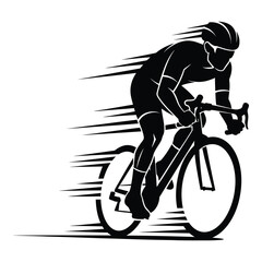 Naklejka premium Art of silhouette of a cyclist in motion, isolated on white background, conveying speed and athletic performance