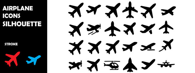 Airplane Icon Silhouette Vector Set – Travel, Flight & Aviation Journey Symbols