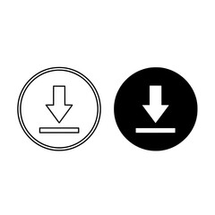 download icon vector illustration , Two download icons in black and white circles showing an arrow pointing down to a horizontal line