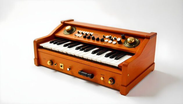 Traditional Indian Classical Harmonium Musical Instrument Isolated on White Background for Kirtan Devotional and South Asian Folk Music Concept