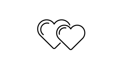 Fototapeta premium Two overlapping hearts icon in black line art on white background