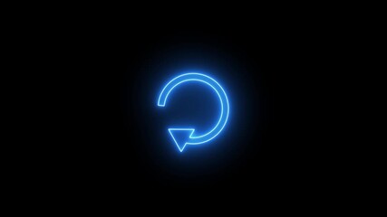 Refresh with reload icon animation glowing neon blue color circle process loading restart update arrow symbol sign symbol on black background - Powered by Adobe