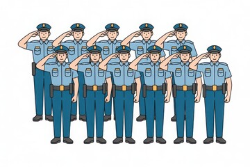 Police Officers Salute: A team of police officers in formation, saluting in unison with respect and honor.