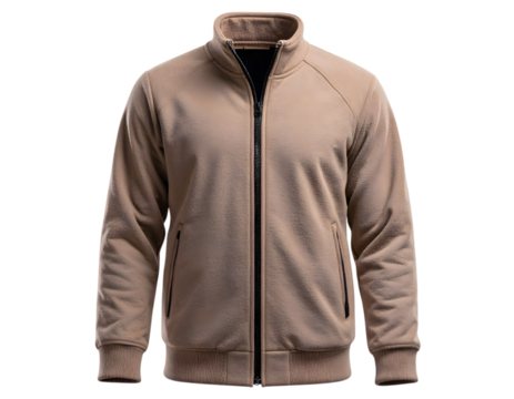Stylish beige fleece jacket with zipper and side pockets for men