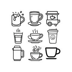 set of coffee cups vector art illustration on white background 