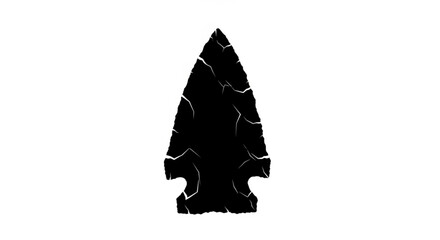 Black arrowhead isolated on white background, an ancient stone age weapon