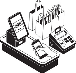 Payment terminal scanner phone and shopping bags barcode