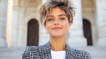 Stylish androgynous fashion look featuring structured blazer, showcasing confidence and elegance