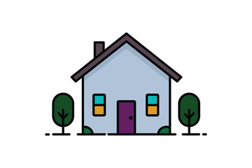 Simple home illustration on white background, perfect for real estate or design projects. Modern residential houses. Real estate flat illustrations.