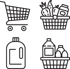 Shopping cart grocery basket cleaning supplies and eggs produce cleaning bottle