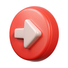 3d red circle button with white right arrow isolated on transparent background