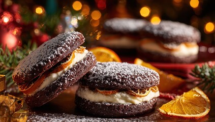Christmas cookies with chocolate nuts and raisins on a plate.
