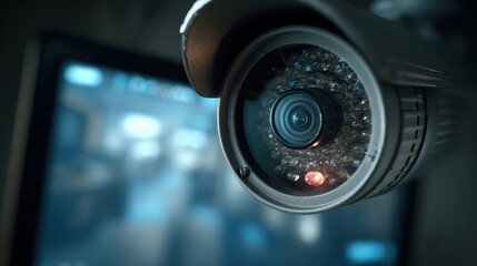 A CCTV security camera, close-up view, and with visible infrared lights. Use for security, surveillance, and property protection concepts.