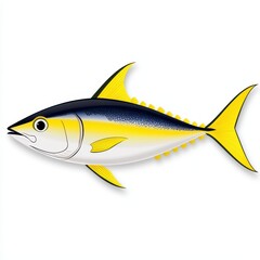 Fototapeta premium Yellowfin Tuna Illustration Detailed Drawing of a Streamlined Fish with Yellow Fins Against White Background